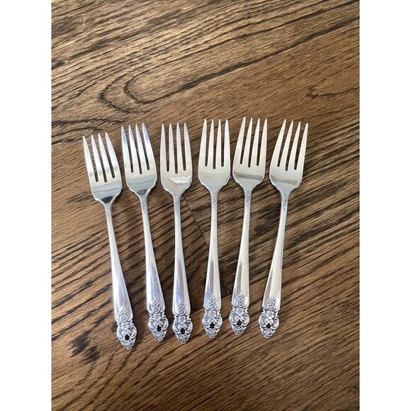 Set of 6 Distinction Onieda 6-1/2" Salad Forks Silverplate 1951 - Picture 3 of 8